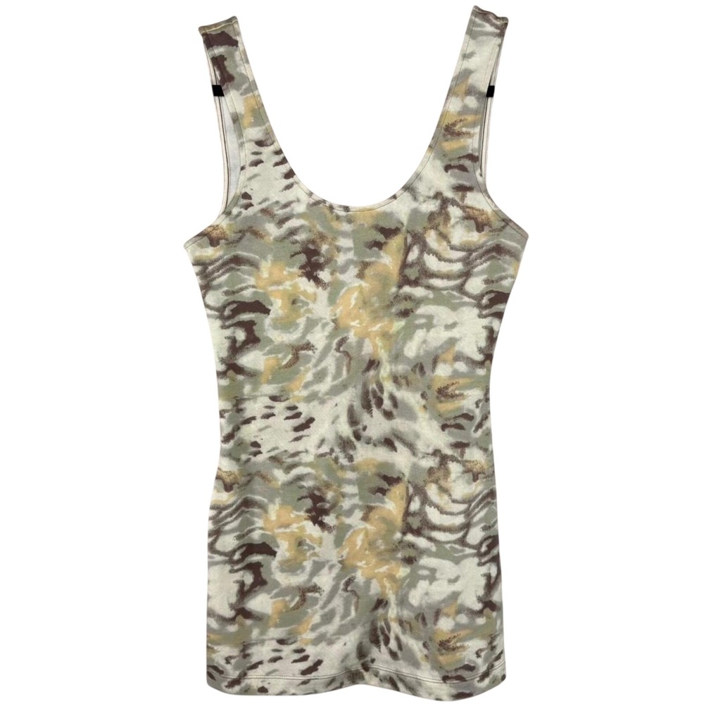 Free People Camo Ribbed Tank Top‎ Stretch Tee Size S Y2K 2000s Grunge Streetwear